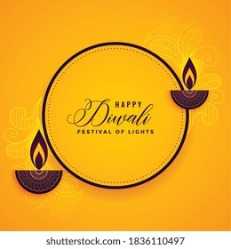 happy diwali festival yellow greeting card design