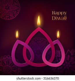 Happy Diwali festive background with stylized oil lamps made from paper. Happy Diwali Card. Vector illustration