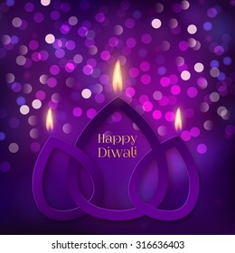 Happy Diwali festive background with stylized oil lamps made from paper. Happy Diwali Card. Vector illustration