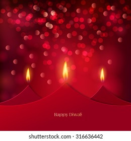 Happy Diwali festive background with stylized oil lamps made from paper. Happy Diwali Card. Vector illustration