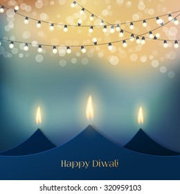 Happy Diwali festive background with stylized oil lamps made from paper. Happy Diwali Card. Vector illustration