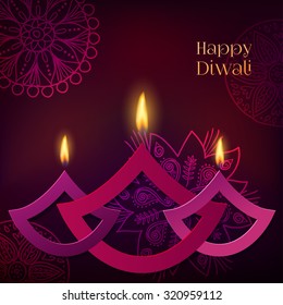 Happy Diwali festive background with stylized oil lamps made from paper. Happy Diwali Card. Vector illustration