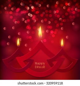 Happy Diwali festive background with stylized oil lamps made from paper. Happy Diwali Card. Vector illustration