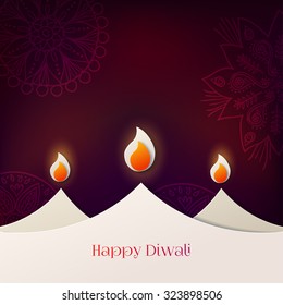 Happy Diwali festive background with stylized oil lamps made from paper. Happy Diwali Card. Vector illustration