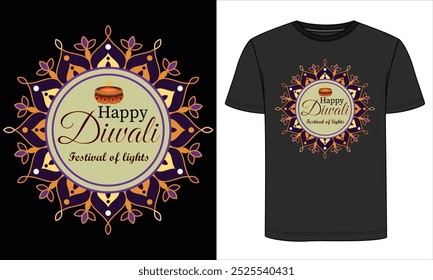 Feliz diwali festivo diwali camiseta Coloridas lámparas de arcilla diya.