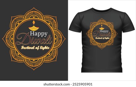 Feliz diwali festivo diwali camiseta Coloridas lámparas de arcilla diya.