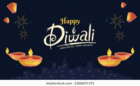 Happy Diwali Fireworks Hintergrund Vektor