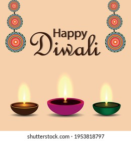 Happy diwali flat design concept with creative diwali diya