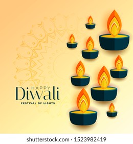 happy diwali flat style diya design background