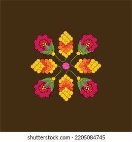 happy diwali flower rangoli color vector illustration