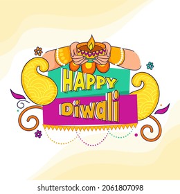 Happy Diwali Font Female Hands Holding Stock Vector (Royalty Free ...