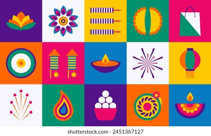 Happy Diwali Geometric seamless Pattern. Festival of light modern trendy grid minimalist background for poster, banner and social media congratulations on Deepawali. Design of Indian mandala, rangoli.