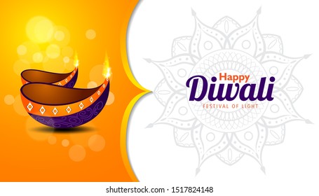 Happy Diwali. Gold and white background with element diwali and mandala vector illustration