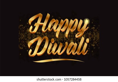 happy diwali gold word text with sparkle and glitter background suitable for card, brochure or typography logo design