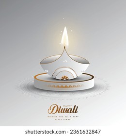 Happy Diwali. graphic of Indian Diya oil lamp design with round border frame on Indian festive theme big banner background.