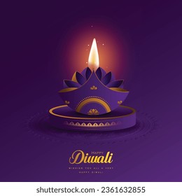 Happy Diwali. graphic of Indian Diya oil lamp design with round border frame on Indian festive theme big banner background.