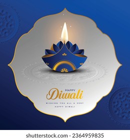 Happy Diwali. graphic of Indian Diya oil lamp design with Curvy border frame on Indian festive theme banner background. The Festival of Lights.