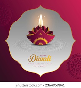 Happy Diwali. graphic of Indian Diya oil lamp design with Curvy border frame on Indian festive theme banner background. The Festival of Lights.