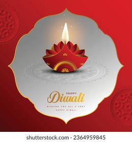 Happy Diwali. graphic of Indian Diya oil lamp design with Curvy border frame on Indian festive theme banner background. The Festival of Lights.