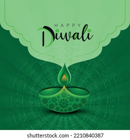 Happy Diwali. Green Background. Happy Green DIWALI Illustrator Template