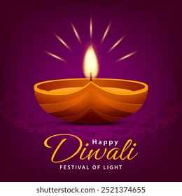 Feliz fondo de saludo diwali. Festival indio de diseño de luces con lámpara diya. Ilustración vectorial