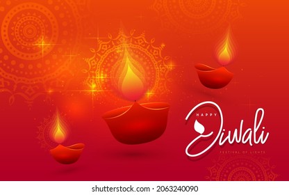 Happy Diwali Greeting Background Template Design with Creative Diwali Lamps Illustration