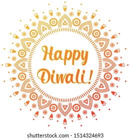 Happy diwali greeting banner. Floral mandala on white background. Indian holiday celebration symbol