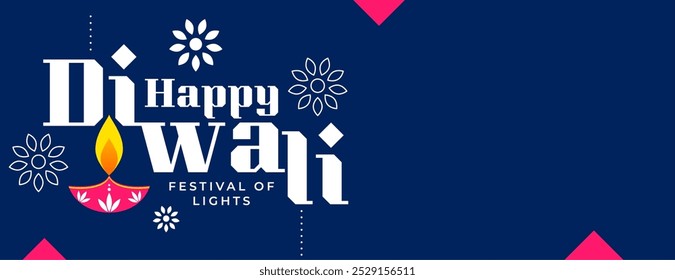happy diwali greeting blue wallpaper with artistic diya vector