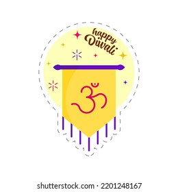 Happy Diwali Greeting Card With Aum (Om) Label On Yellow And White Background.
