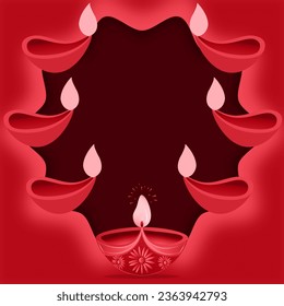 Happy Diwali Greeting Card. Beautiful Diwali Diya with space for text on red background