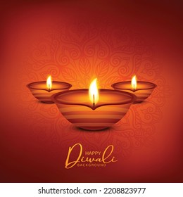 Happy Diwali Greeting Card With Burning Oil Lamp Festival Background