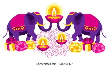 Happy Diwali greeting card. Deepavali or dipavali festival of lights.