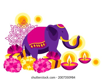 Happy Diwali greeting card. Deepavali or dipavali festival of lights.