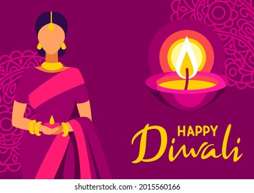 Happy Diwali greeting card. Deepavali or dipavali festival of lights.