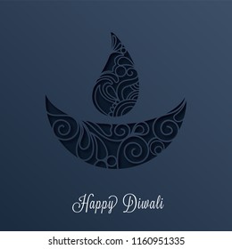 Happy Diwali greeting card design with paper cutout style Diya (Oil Lamp) for Indian Festival celebration.