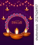 Happy Diwali greeting card with diya in indian style. Diwali festival sale poster, flyer, background, invitation card