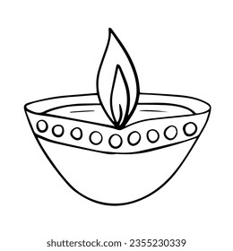 Happy Diwali greeting card with diya lamp. Vector Diwali lamp sketch