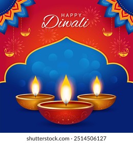 Glückliche Diwali Grußkarte mit diya im indischen Stil. Diwali Festival Verkaufsplakat, Flyer, Hintergrund, Einladungskarte