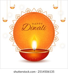 Happy Diwali greeting card with diya in indian style. Diwali festival sale poster, flyer, background, invitation card