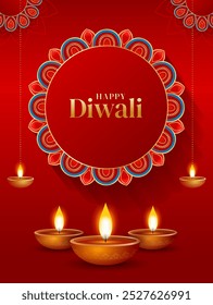 Happy Diwali greeting card with diya in indian style. Diwali festival sale poster, flyer, background, invitation card