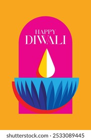 Happy Diwali greeting card with diya in indian style. Diwali festival sale poster, flyer, background, invitation card