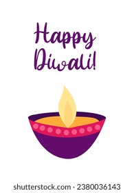 Happy Diwali greeting card. Festival of light Diwali oil lamp vector card