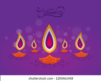 Happy Diwali Greeting Card for Hindu community festival with Flat color Lamp 