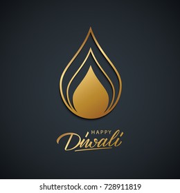 Happy Diwali greeting card for India festival of lights with gold colored hand lettering greetings. Vector illustration.