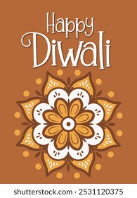 Happy Diwali greeting card with intricate mandala ornament. Vector illustration.