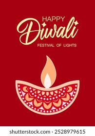 Happy Diwali greeting card with mandala candle. Vector illustration.