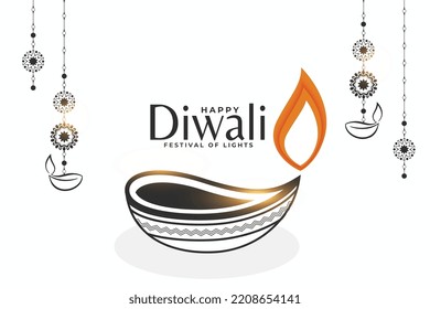 happy diwali greeting template with artistic diya design 