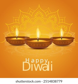 happy Diwali greetings. decoration with lots of Diya. vector illustration