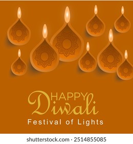 happy Diwali greetings.  decoration with lots of  Diya. vector illustration