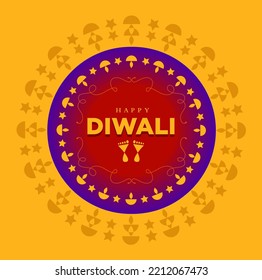 Happy diwali greetings with golden footprints. Happy Diwali icon.